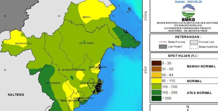 BMKG: Sebagian Wilayah Kaltim Berpotensi Alami Hujan Atas Normal September 2025